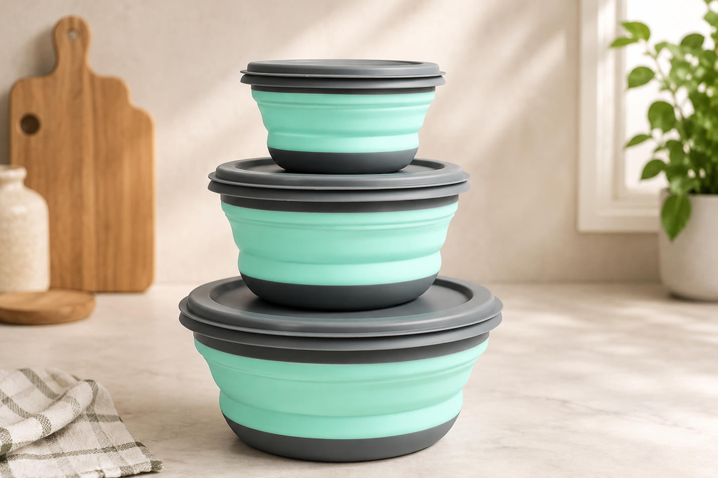 Set of 3 silicone lunch boxes with lid