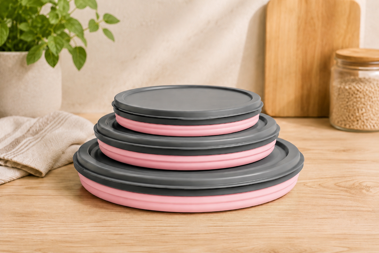 Set of 3 silicone lunch boxes with lid