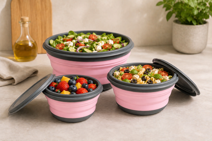 Set of 3 silicone lunch boxes with lid