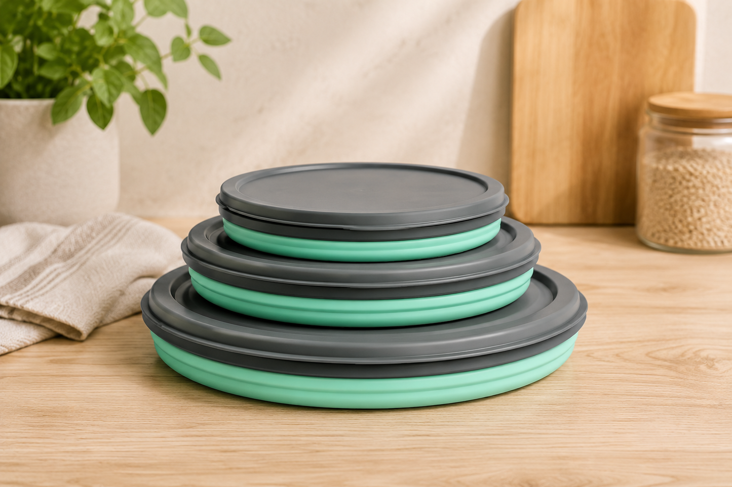 Set of 3 silicone lunch boxes with lid