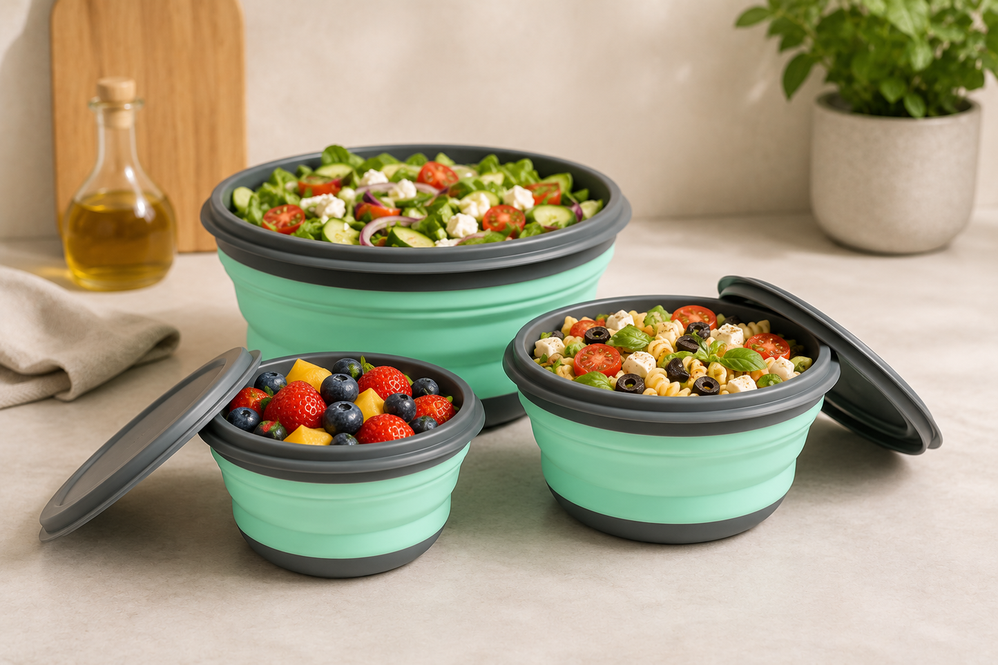 Set of 3 silicone lunch boxes with lid